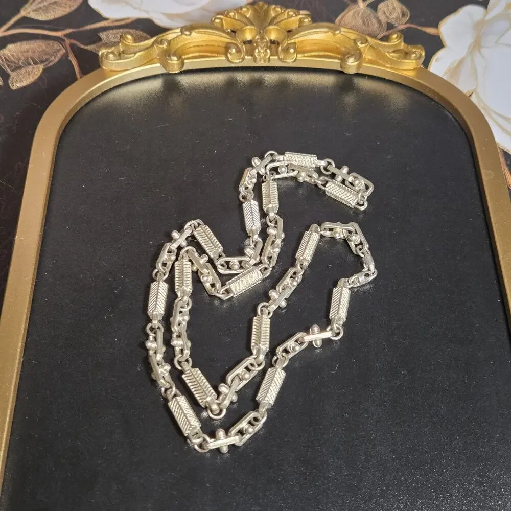 Antique Pocket Watch Chain Heavy Bar Link Ornate Ball Connectors Heavy Texture